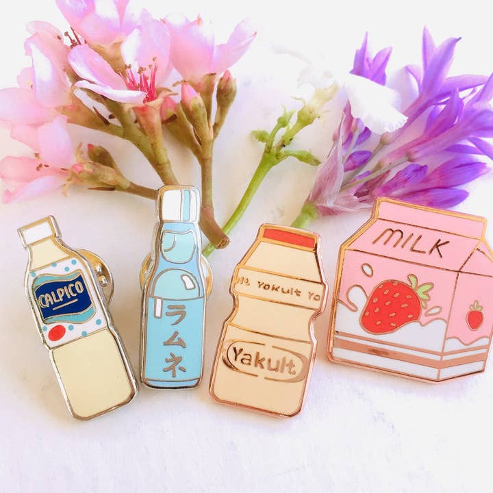 Japanese Drinks Enamel Pins 1” for wholesale by ToasterKiwi