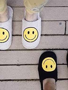 Funky Junque - Wholesale Slippers - Women's - Plush Slippers - Smiley Face - Black3
