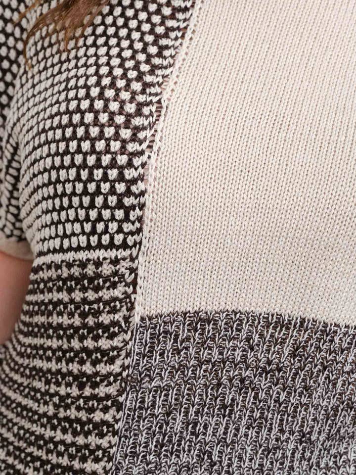 Blu Pepper - Wholesale Knit Sweater - Women's - PLUS MULTI PATTERN COLORBLOCK SHORT SLEEVE SWEATER4