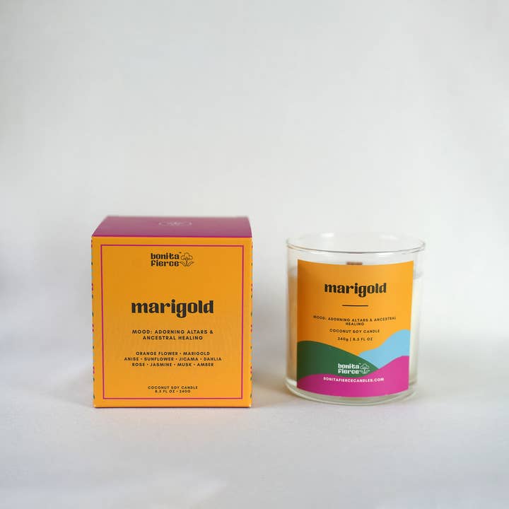 Bonita Fierce Candles - Wholesale Jar/Filled Candle - Marigold Candle | Dia De Los Muertos Candle1