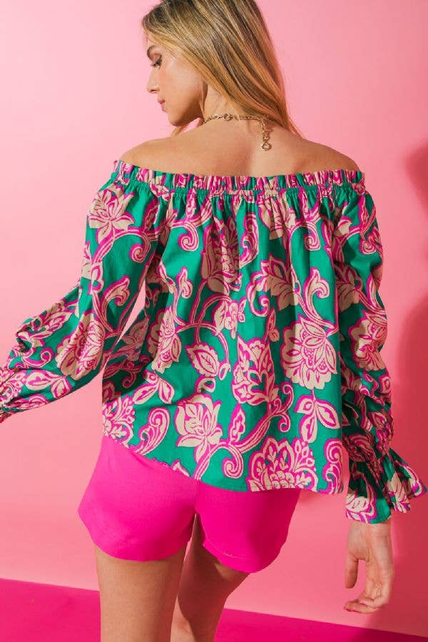 BLAUGRÜN ROSA Ein bedrucktes Popeline-Top - IT12031 für den Großhandel auf Faire3