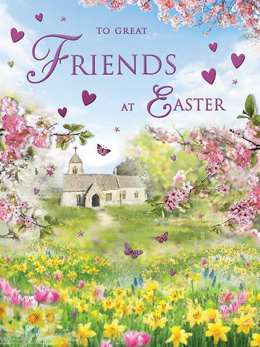 Easter Card, Friends, Church + Daffodils for wholesale by Piccadilly Greetings