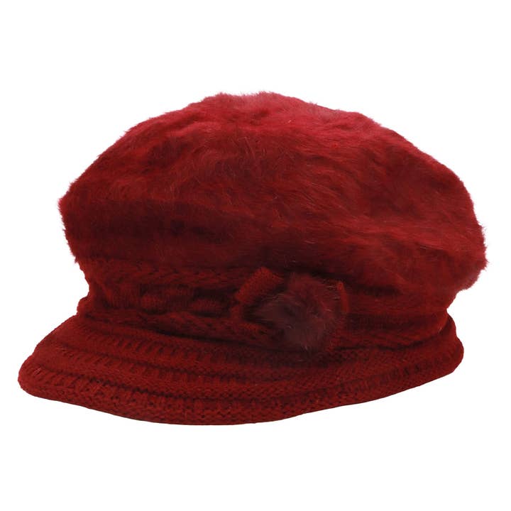 ASSORTED Vegan Angora Fur Flower Knitted Fiddler Cap for wholesale on Faire11