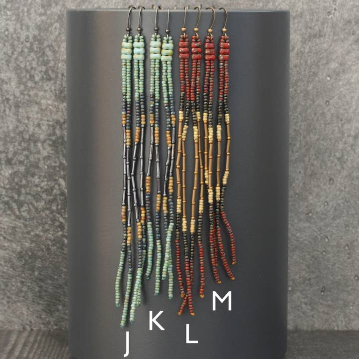 DarcyHorn/BeadWork - Wholesale Tassel Earrings - Long beaded earrings. Picasso seed bead fringe earrings.