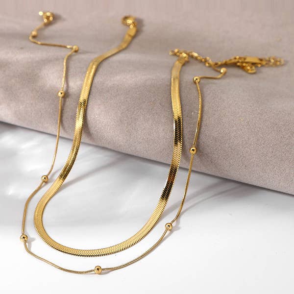 GOLD Double Layered Snake Chain Solid Color Necklaces Accessories for wholesale on Faire2