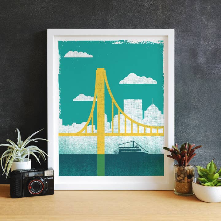 Teal Pittsburgh City of Bridges Print 1 Small OR Medium for wholesale by strawberryluna