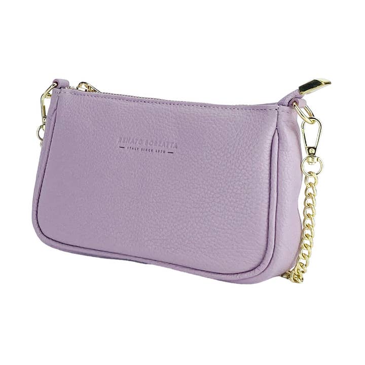 Kaili mood / RENATO BORZATTA - Italy since 1978 - - Wholesale Crossbody Bag - Women's - RB1022CI | Small Made in Italy Genuine Leather Bag with removable chain strap. Zip closure and shiny gold metal accessories - Lilac color - Dimensions: cm 20 x 12 x 60