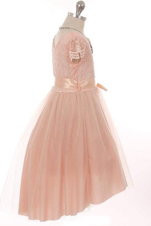 iGirlDress - Wholesale Dress - Kids - Cap Sleeve Floral Lace High Low Tulle Special Occasion Dress6