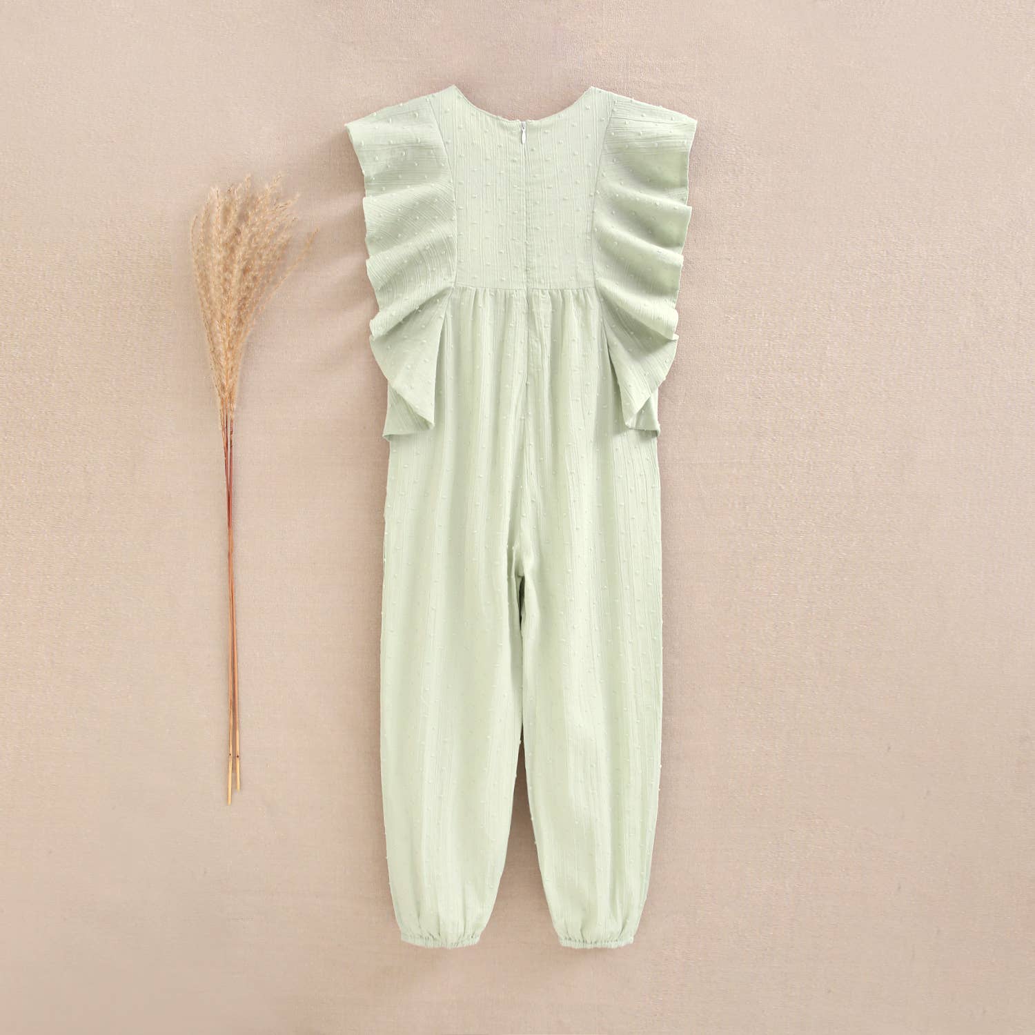 Dadati - Wholesale Overalls - Kids - Girl's jumpsuit with ruffle in light green plumeti2