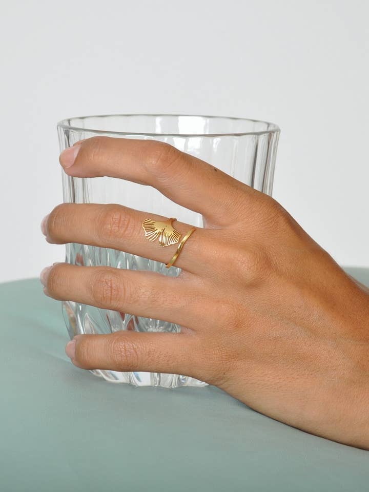 Gingko Stainless Steel Blade Ring for wholesale by Victoria Moda