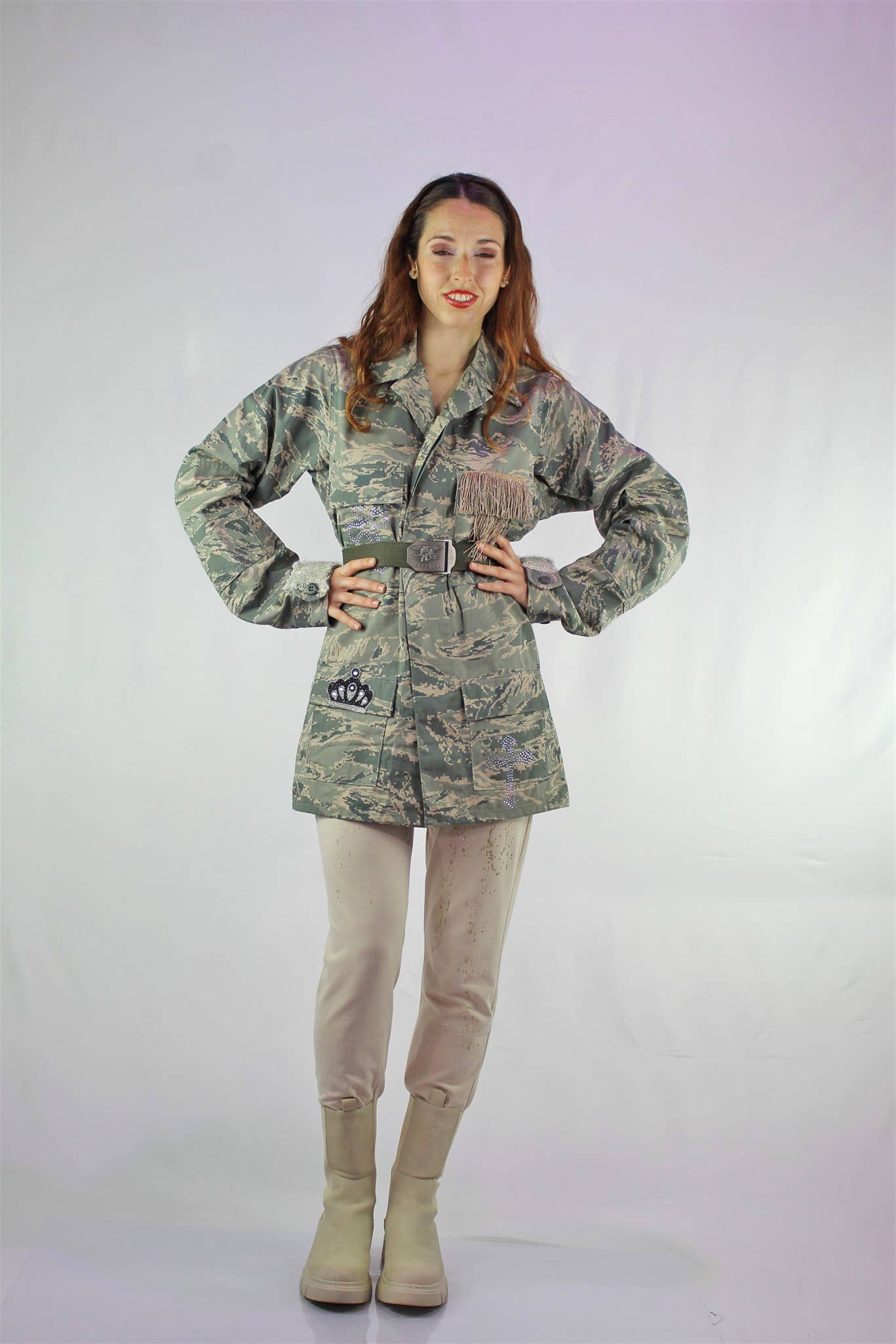 apiedinudinelparco - Wholesale Jacket - Women's - CAMO PATCH JACKET WITH FRINGES AND ANIMALIER UP-CYCLED GLITTER8
