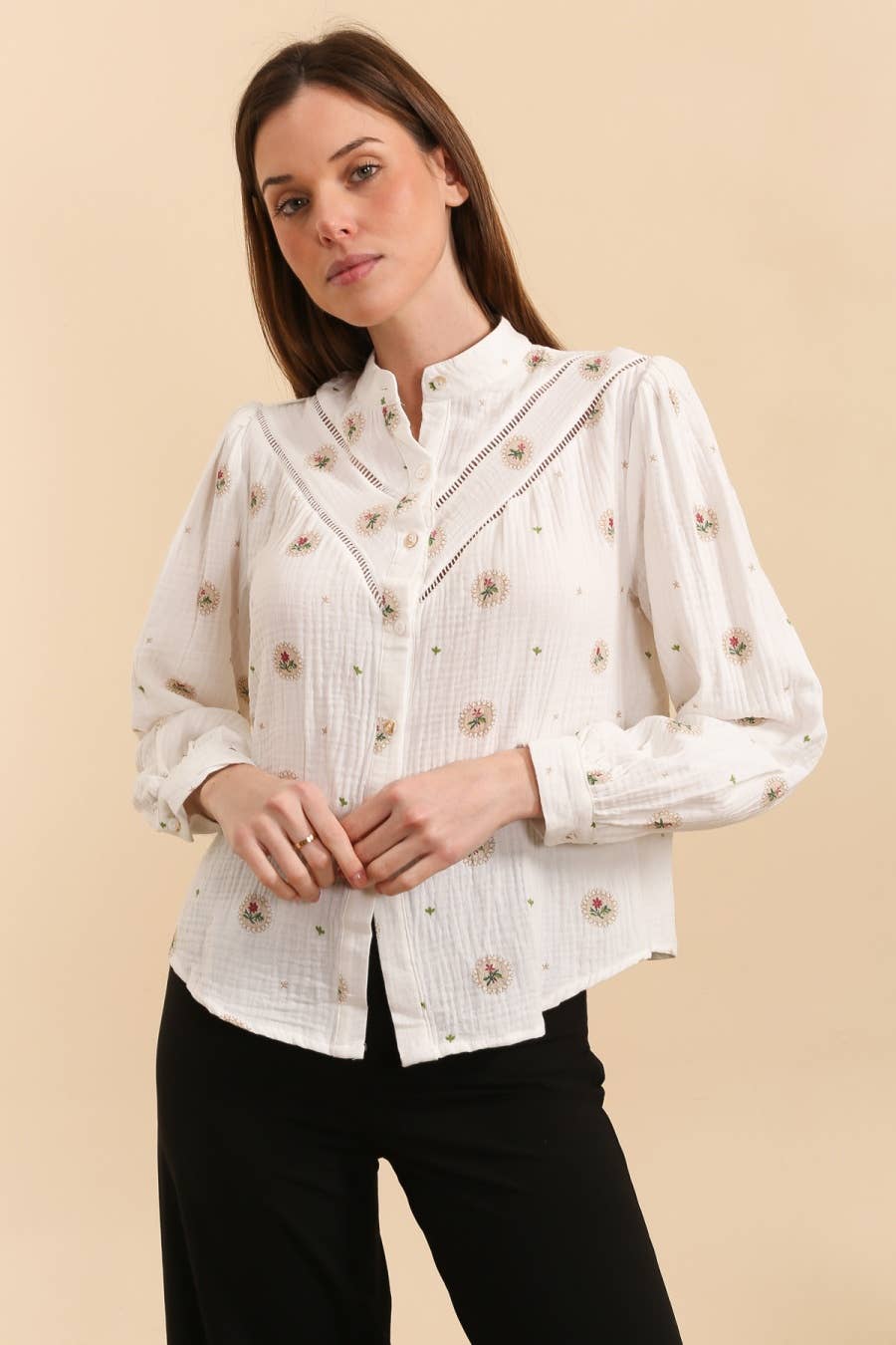 MOOYA - Wholesale Button Down Shirt - Women's - Bohemian cotton gauze floral shirt SJ0017