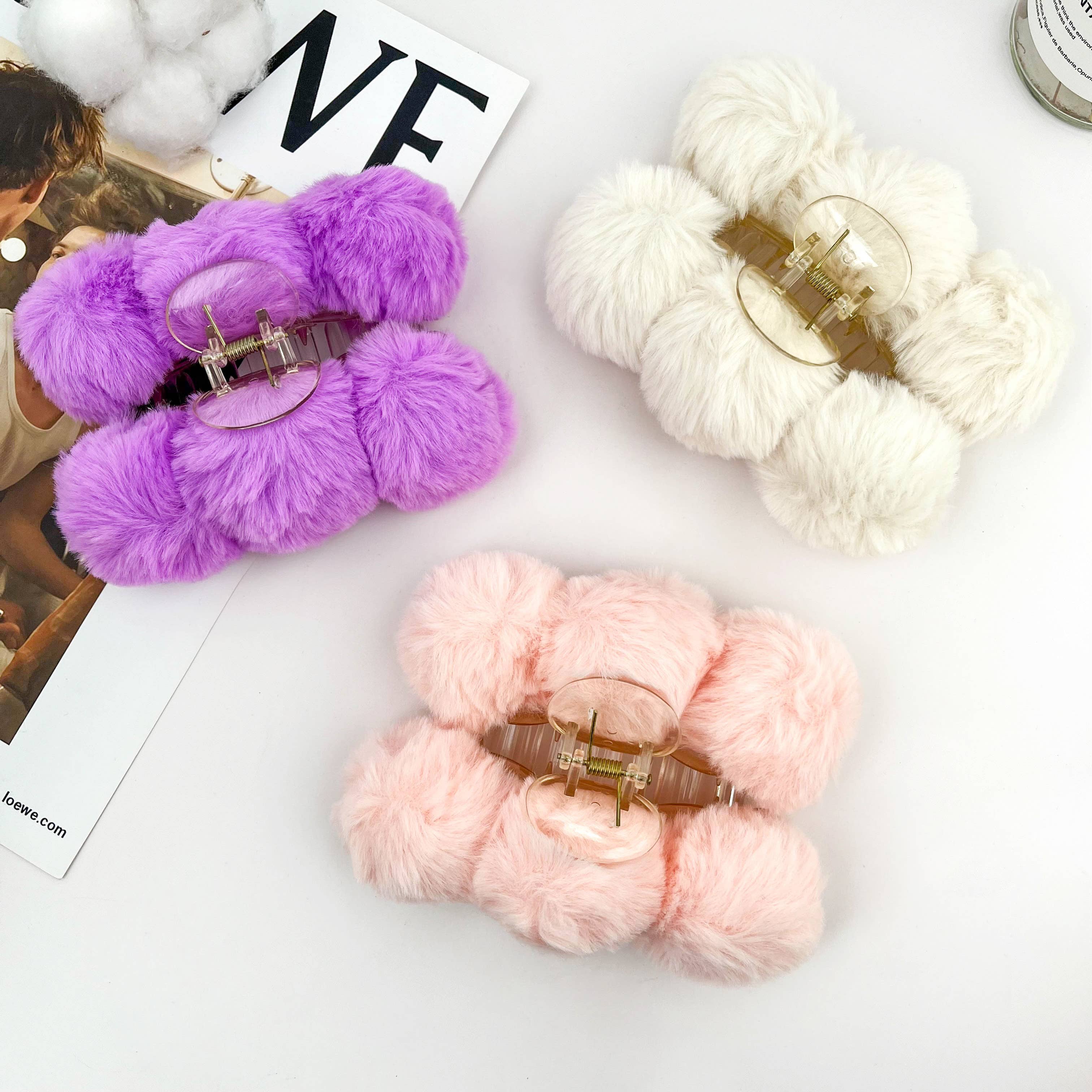 mildstyles - Wholesale Hair Clip - Women's - ❄️ Faux Rex Rabbit Fur Pom-Pom Claw Clip – Cozy Fall/Winter6