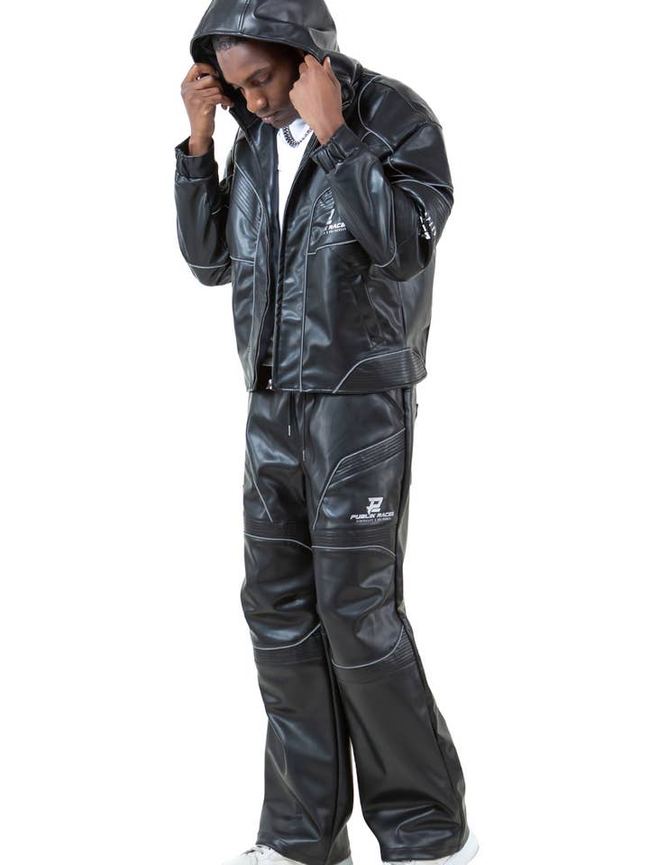 KJ2471 PU LEATHER HOODIE JACKET for wholesale by Platform 100