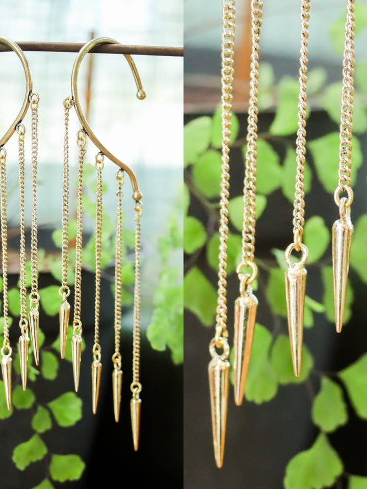 Brass Point Ear Cuffs | Chandelier Dangle Behind Ear Wrap for wholesale by Ragavon