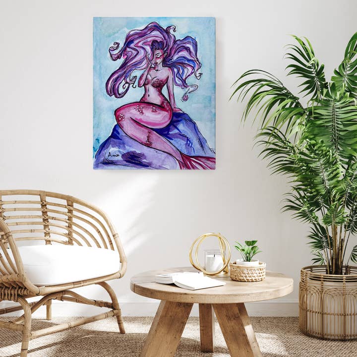 Lyserød Havfrue - Lærredstryk for engroshandel hos Anise Designs