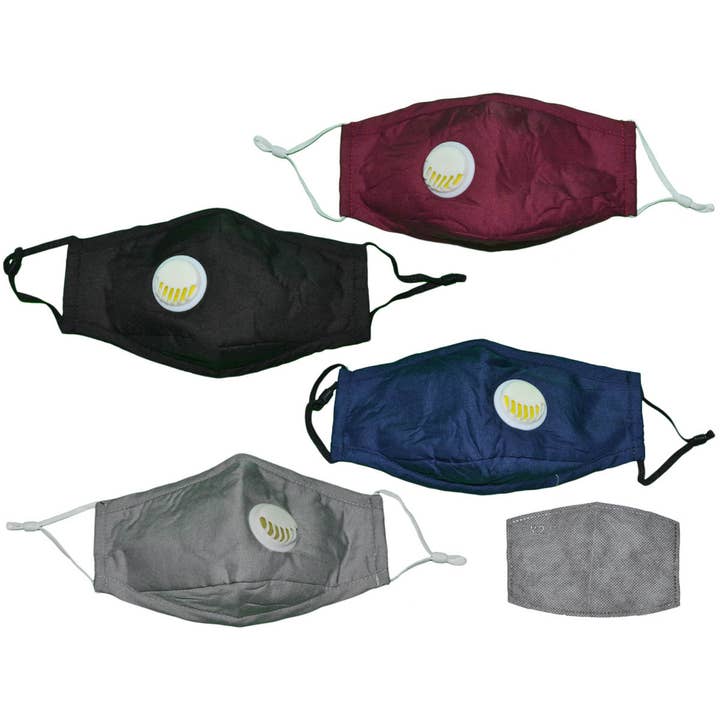 * Dozijn verpakking* Herbruikbare gezichtsmaskers met ventiel en filters voor wholesale door Buck Wholesale