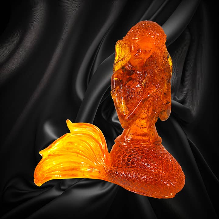 Unique Amber Mermaid Figurine — Genuine Baltic Amber | Handmade by KIZIMA, Brooklyn NY for wholesale by KIZIMA