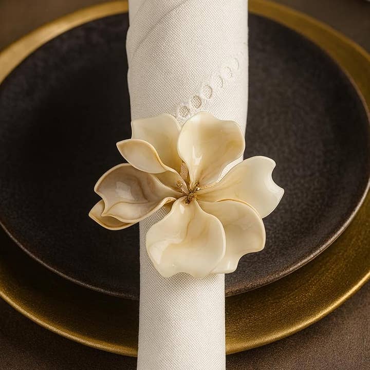 Coral Blossom Flower Napkin Ring for wholesale by Fennco Styles