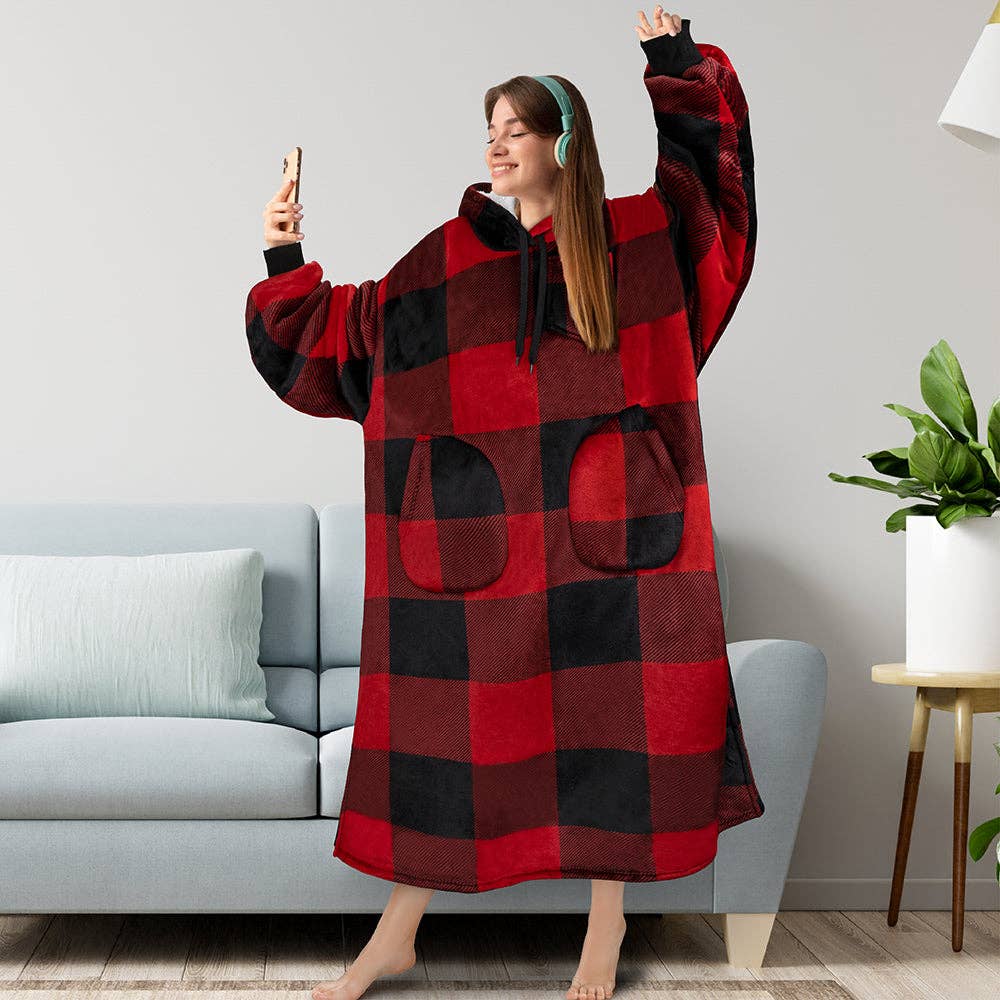 Pavilia - Wholesale Hoodie - Women's - Chest Pocket Sherpa Hoodie Blanket - Patch Pocket (Regular / Long)109