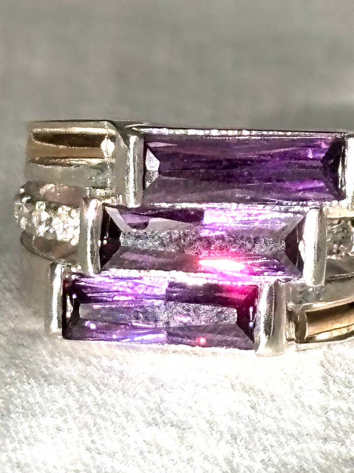 Purple Stone Trio Ring in Solid 925 Sterling Silver and 10k for wholesale by QURI