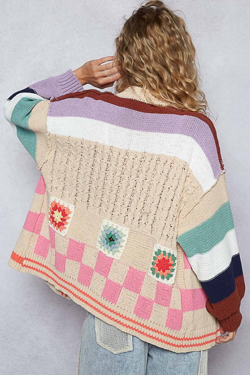 Pol Clothing - Wholesale Cardigan - Women's - Balloon Sleeve Handmade Patch Open Cardigan9