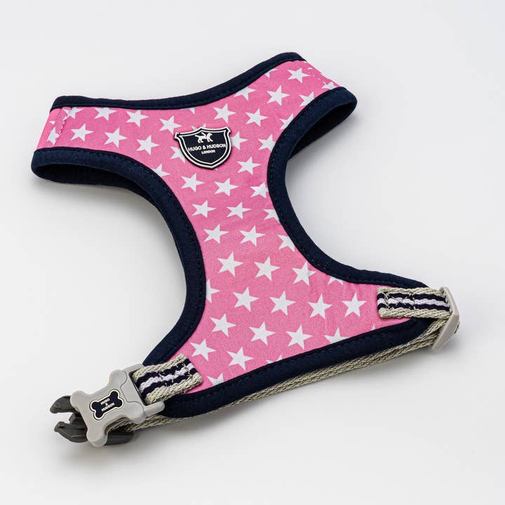 Fabric Dog Harness - Pink Star for wholesale by Hugo & Hudson
