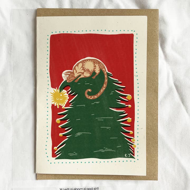 Sleeping Christmas Cat | Playful | Vintage A6 Greetings Card for wholesale by Rebecca Joy Ltd