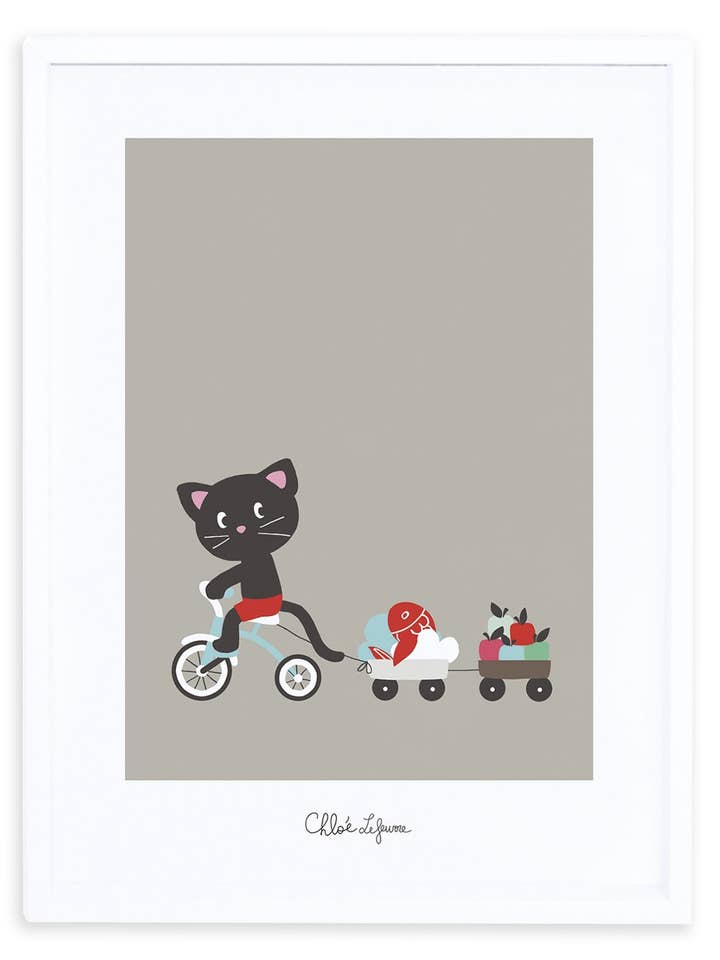 MOKA & POM - Affiche encadrée chat et tricycle (P0119C) voor wholesale door LILIPINSO