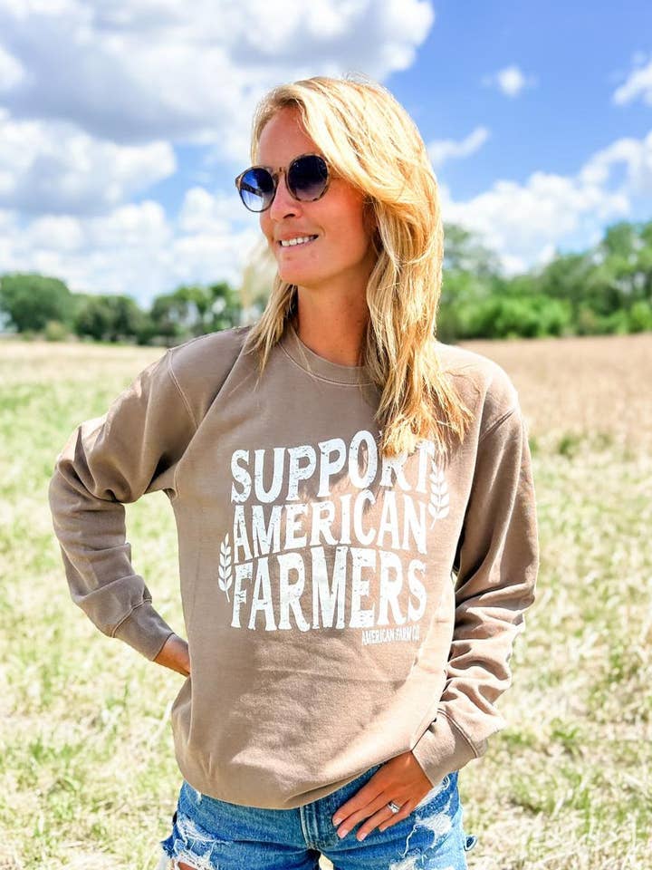 Western 'Support American Farmers' Wheat Graphic Crewneck for wholesale by American Farm Company