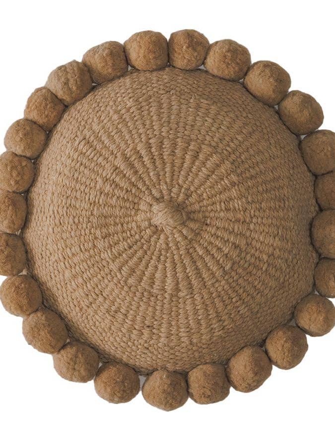 ROUND WITH POM POMS MEDIUM - Sand for wholesale by The Andes Project