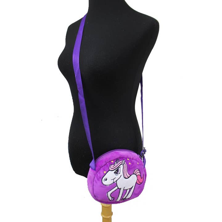 Cap Zone – wholesale Axelväska - Dam – Unicorn Broderade plysch runda Cross Body Väskor