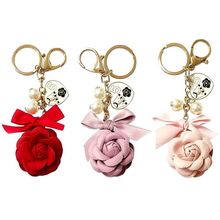 12pk Cloth Rose Pearls Keychain Bag Charm for wholesale by Diacly