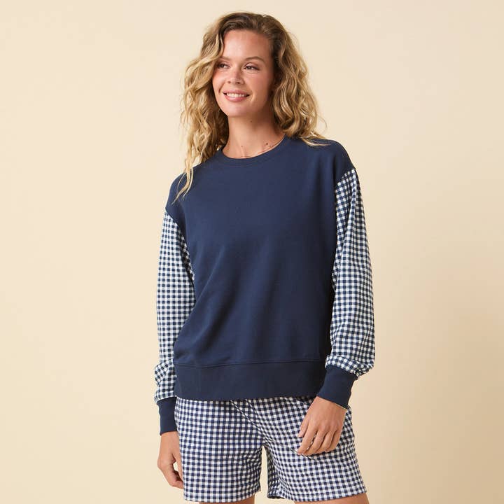 Gingham Sweatshirt - Navy for wholesale by Lauren James