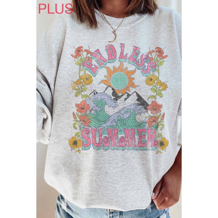 A. BLUSH CO - Wholesale Graphic Sweatshirt - Women's - PLUS SIZE - ENDLESS SUMMER Graphic Sweatshirt