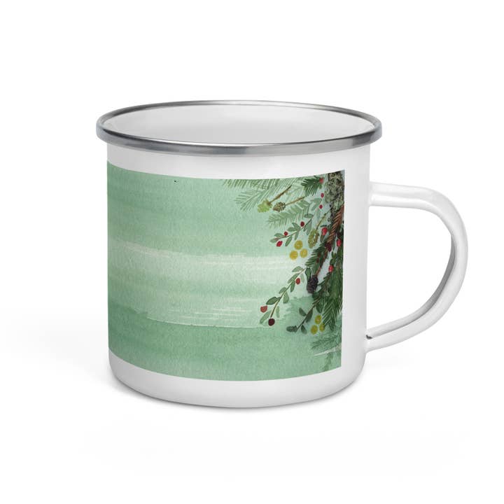 Forest Feast Winter Woods Enamel Mug for wholesale by The Forest Feast