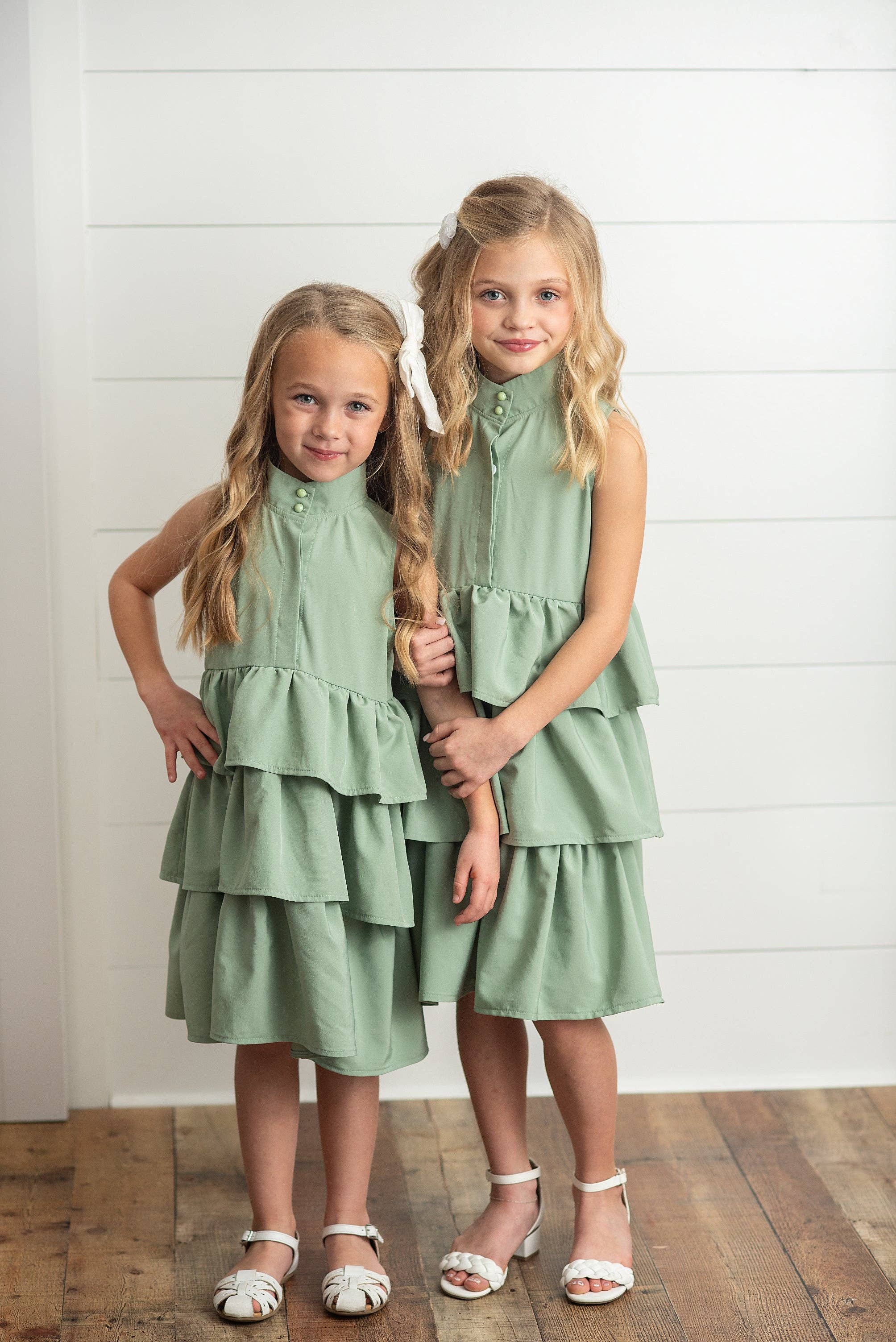 Oopsie Daisy - Wholesale Dress - Kids - Girls Mint Ruffle Layered High Neck Summer Dress6