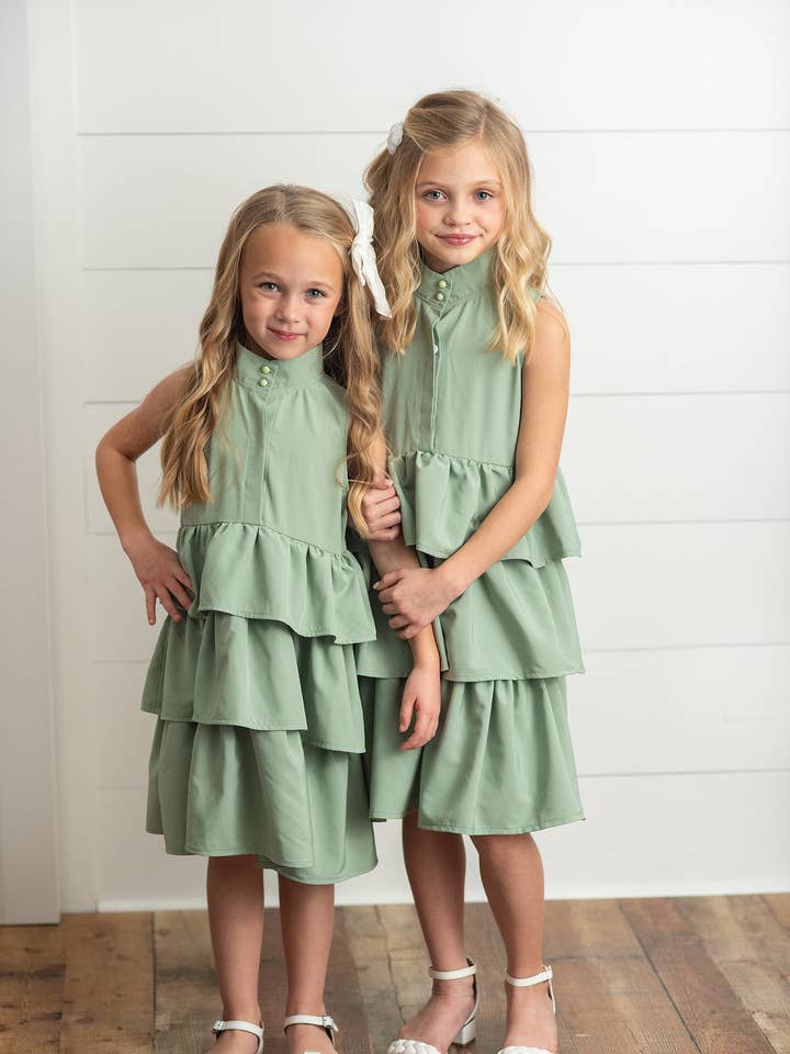 Oopsie Daisy - Wholesale Dress - Kids - Girls Mint Ruffle Layered High Neck Summer Dress6