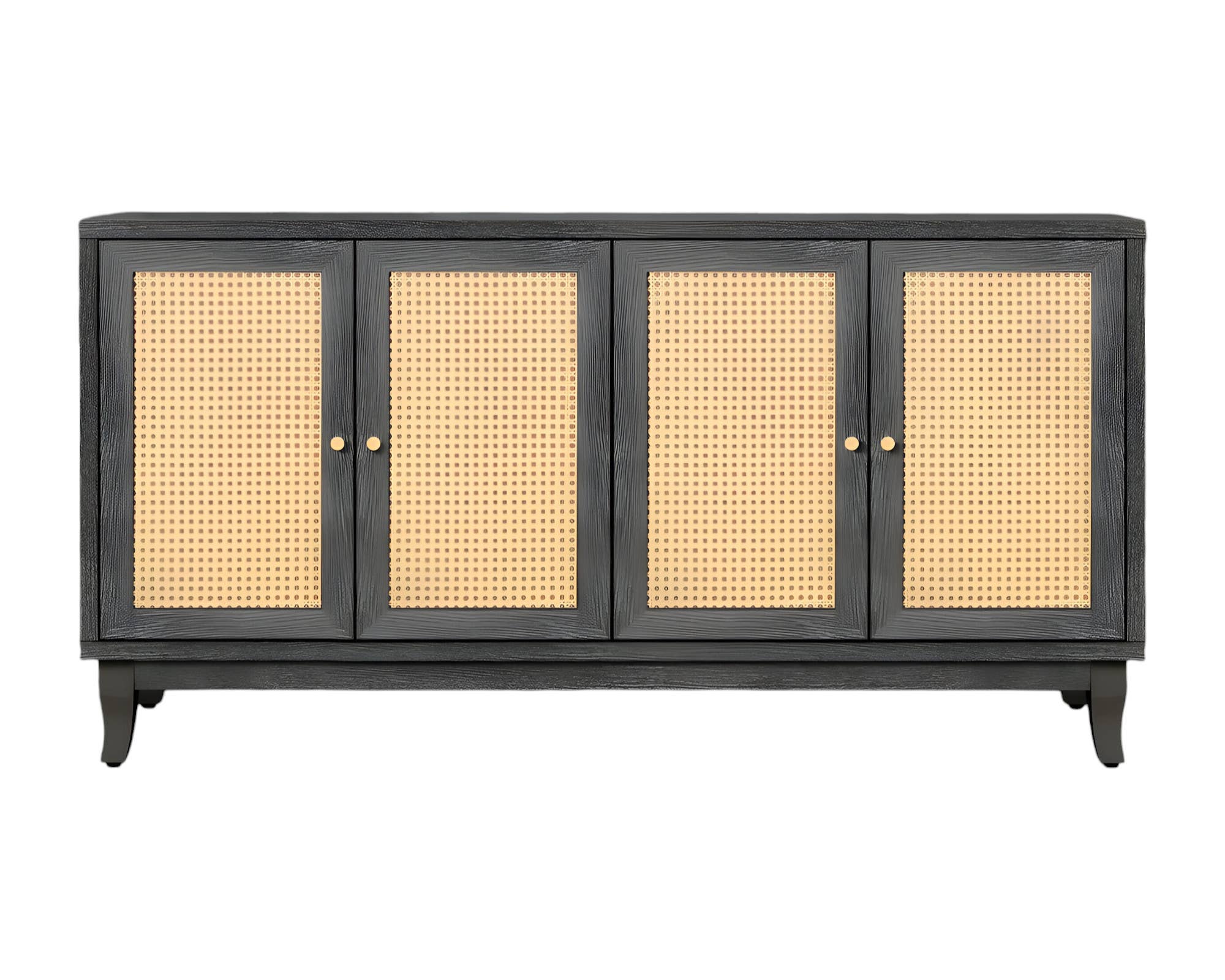 HomeRoots - Wholesale Sideboard - 65" Charcoal and Natural Wood and Rattan Sideboard with Four2