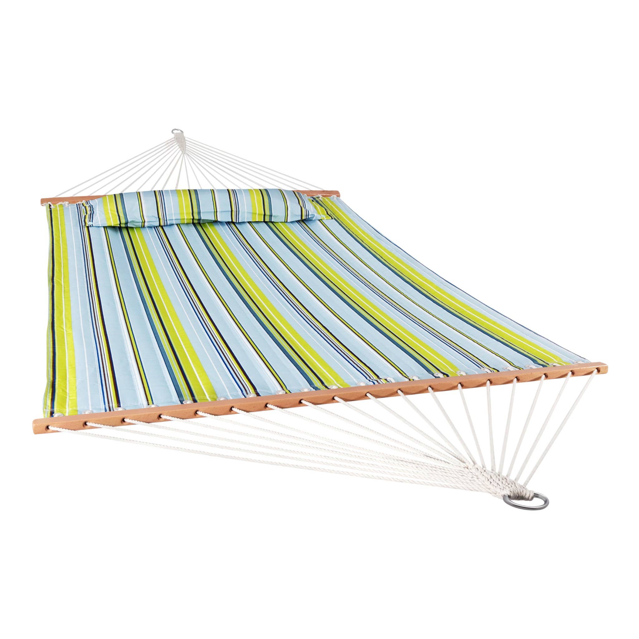 HomeRoots – wholesale Hammock – Aqua And Lime Green Striped Double Hammock0