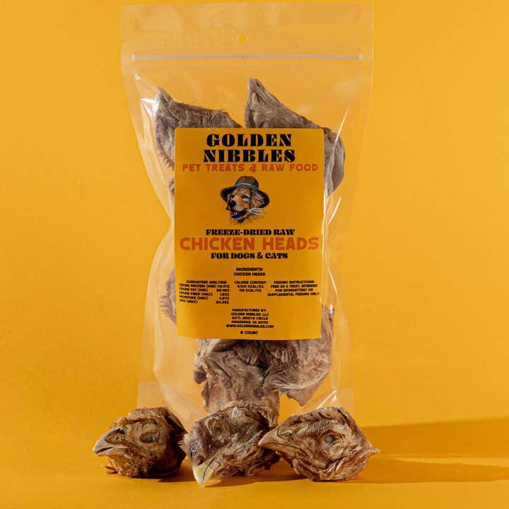 Chicken Head - Bag of 8 - Freeze-Dried Treat for Dogs for wholesale by Golden Nibbles