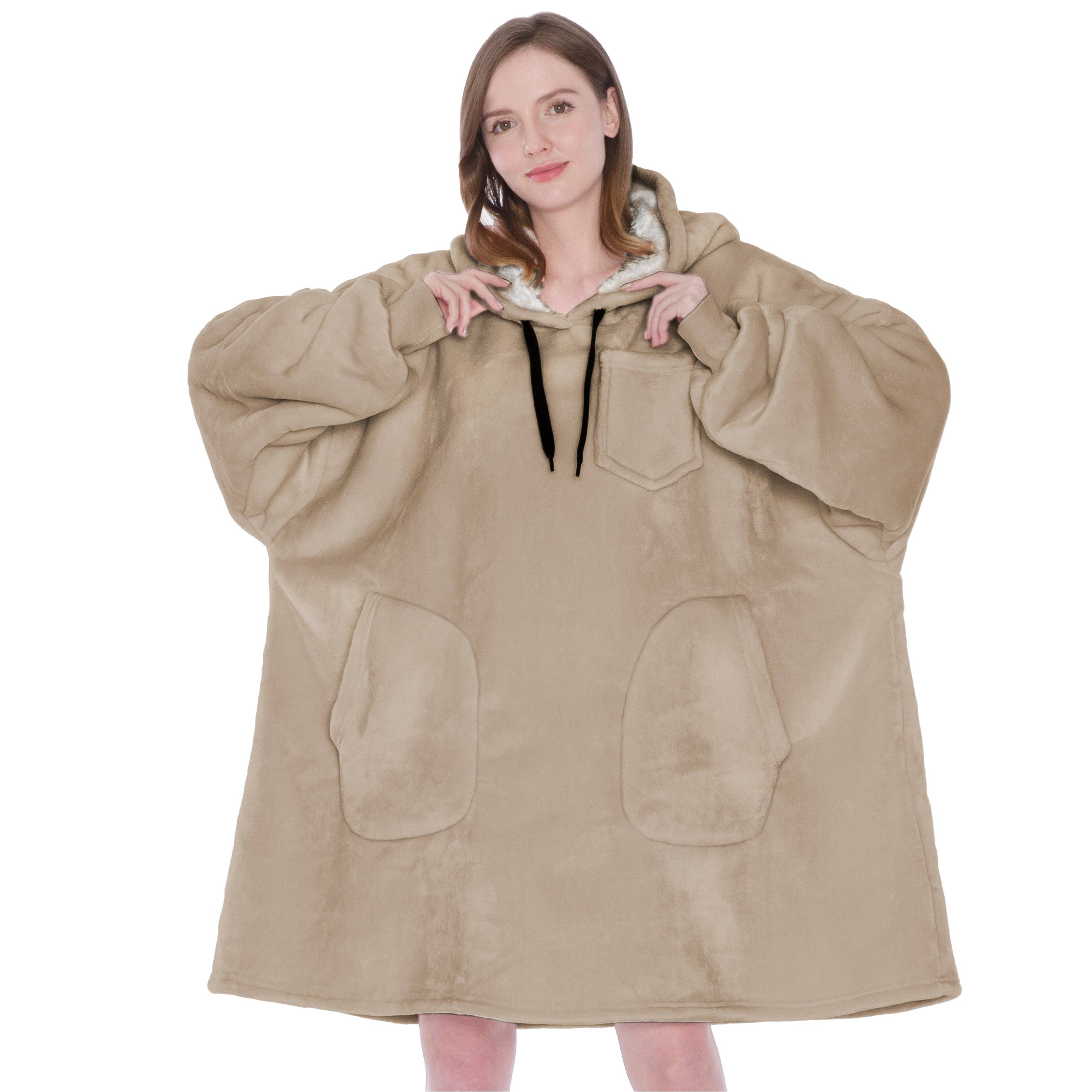 Pavilia - Wholesale Hoodie - Women's - Chest Pocket Sherpa Hoodie Blanket - Patch Pocket (Regular / Long)76