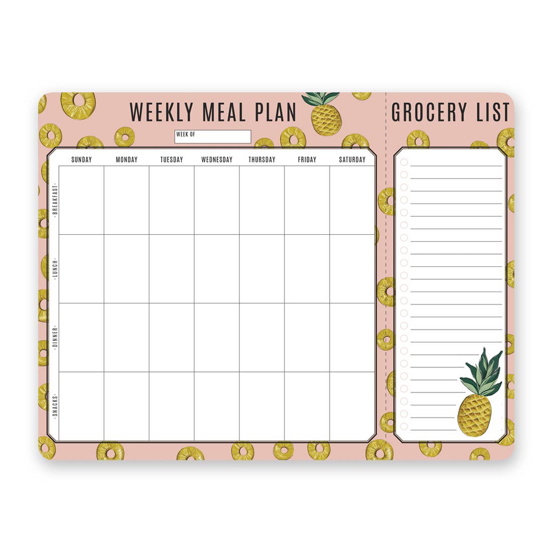 Lily & Val - Wholesale Planner - Pineapple Meal Planner Pad & Grocery List0