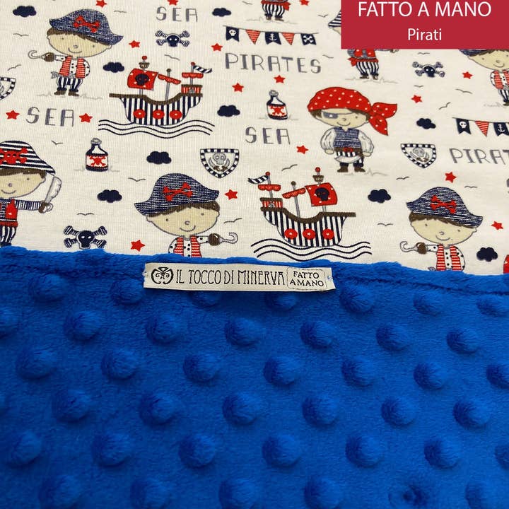 Blue Fleece and Cotton Baby Blanket Pirates - Handmade for wholesale by Il Tocco di Minerva