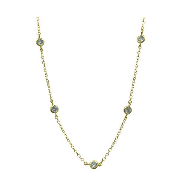 Gold Plated Chain With Bezel Set CZ: 16" or 32" for wholesale by Athena Designs