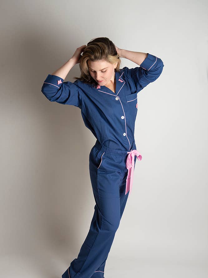 The Fiona. Pure cotton pj set with classic notch collar for wholesale by Loungewear by I am in pajamas