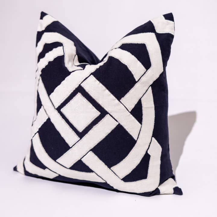 BHD HOME - Wholesale Throw/decorative pillow - Navy and White Dial Appliqué 55 x 552