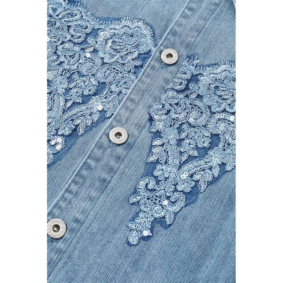 omgstyles - Wholesale Denim Jacket - Women's - Sequin Kissed Denim Jacket5