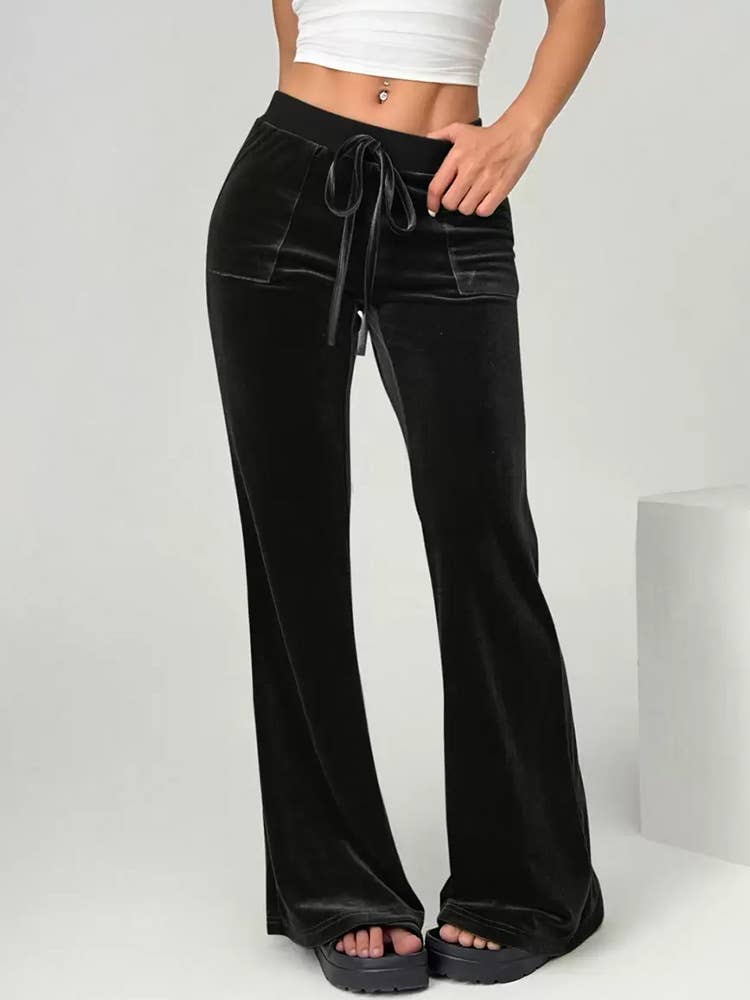 HIDDENBRAND - Wholesale Pants - Women's - Fall vintage elastic waist velvet flare pants0