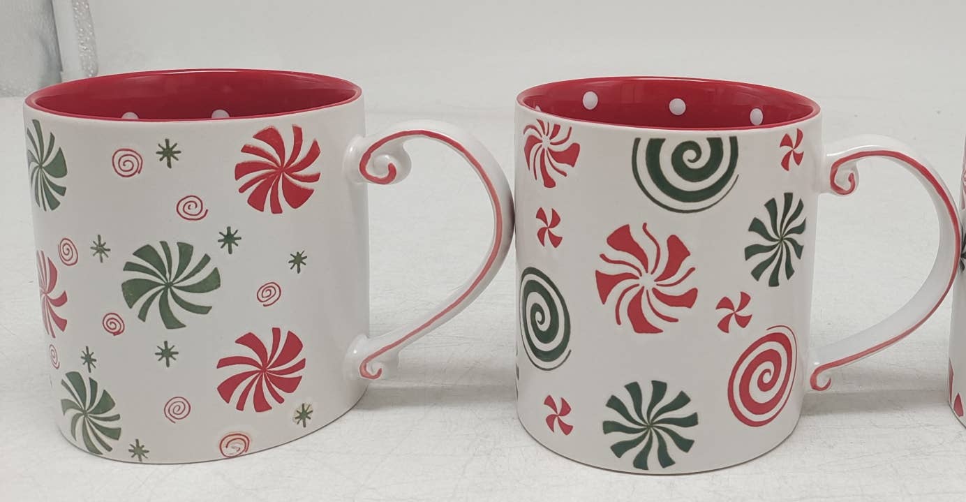 Blue Sky Clayworks - Wholesale Coffee Mug - PEPPERMINT SWIRL 21OZ MUG, 2 ASST